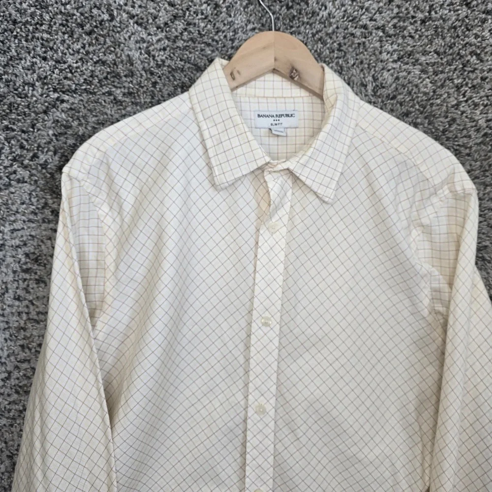 Banana Republic Shirt Mens Large 16-16.5 Button Up Slim Fit Yellow‎ Long Sleeve